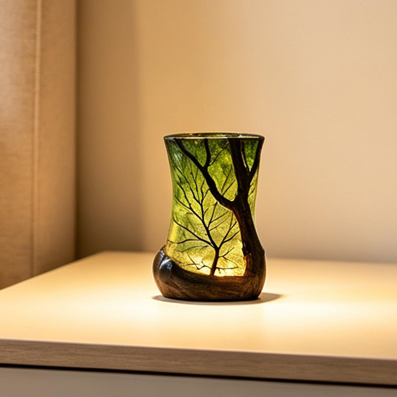 Home Office With Bookshelves - Bedside Table Lamp Forest Nightlight Decorative