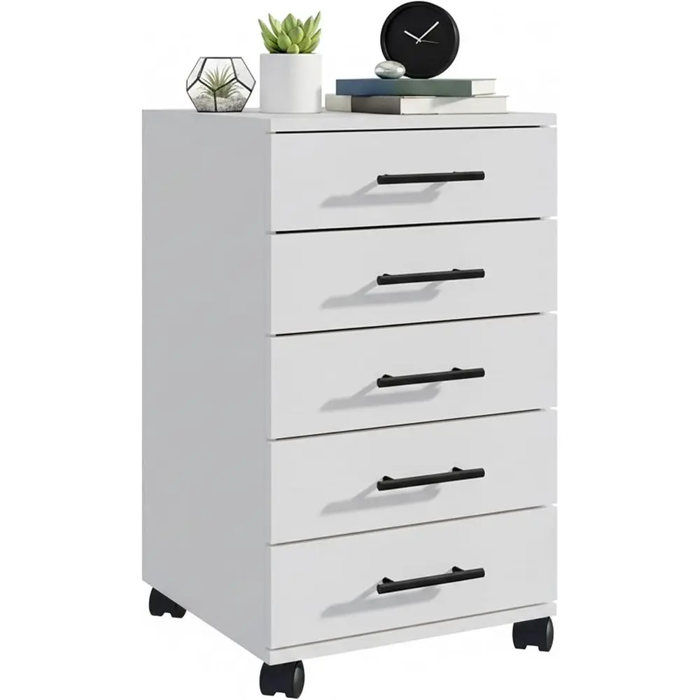 Drawer Pedestal Cabinet - Portable 5-Drawer Mobile Pedestal, 69x40x40cm, White
