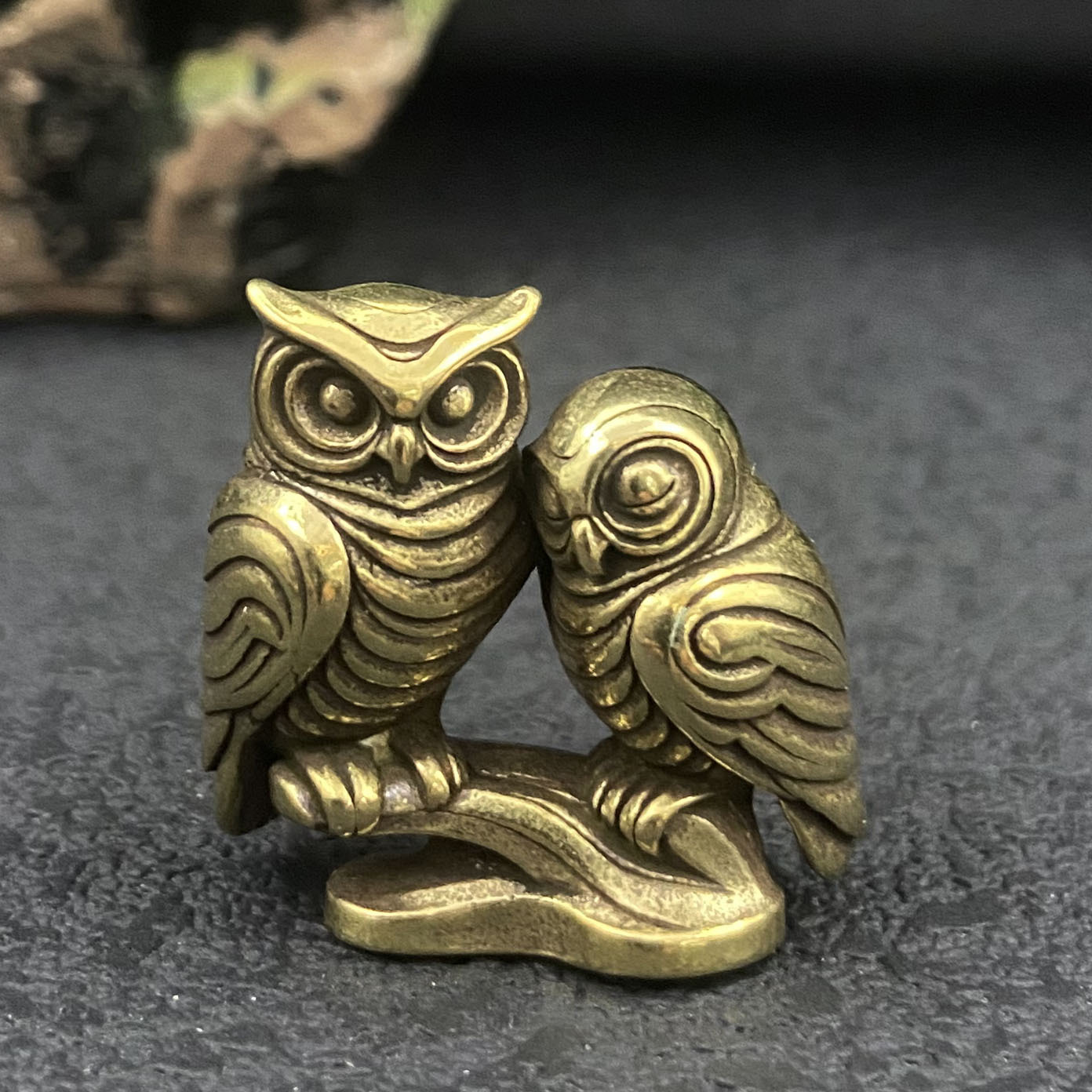 Home Office With Bookshelves - 1/2 piece owl brass figurines solid