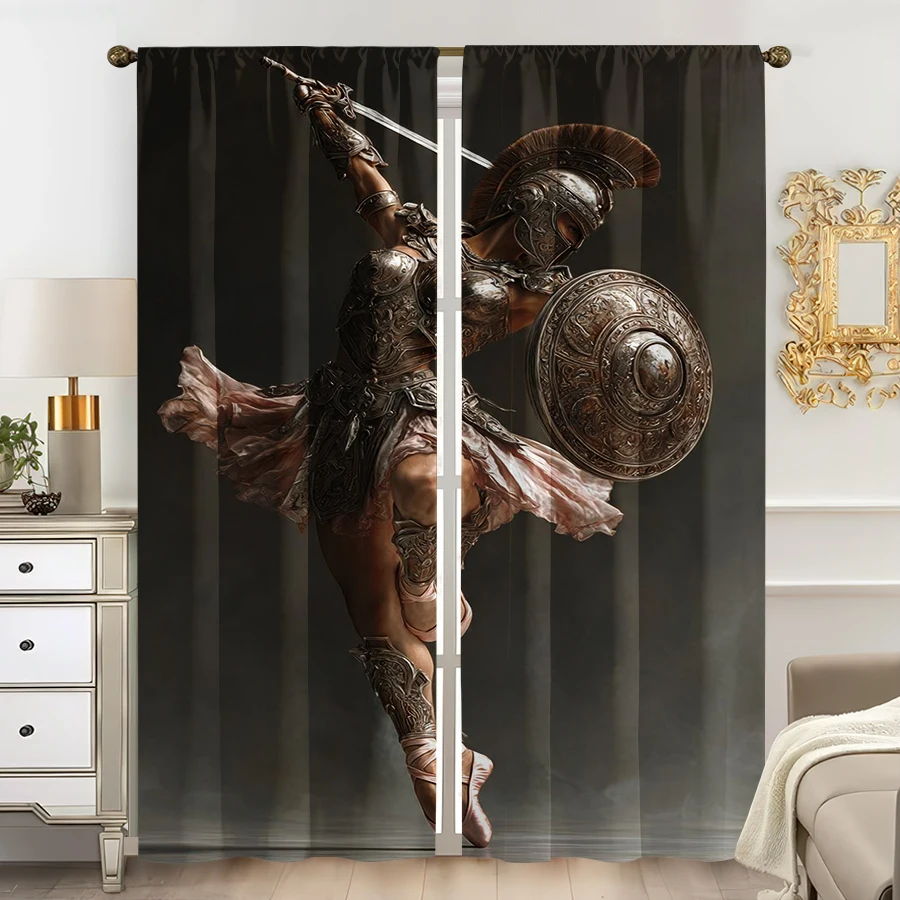 Home Office Of Amazon - Dramatic Warrior Amazon Curtains 2pcs Printed