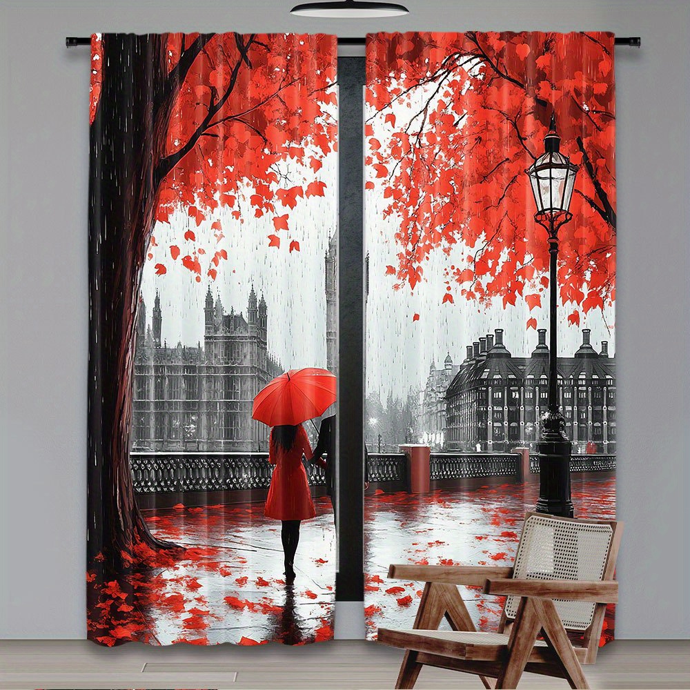 Home Office Of London - Romantic Autumn Red Leaves Curtains Fall