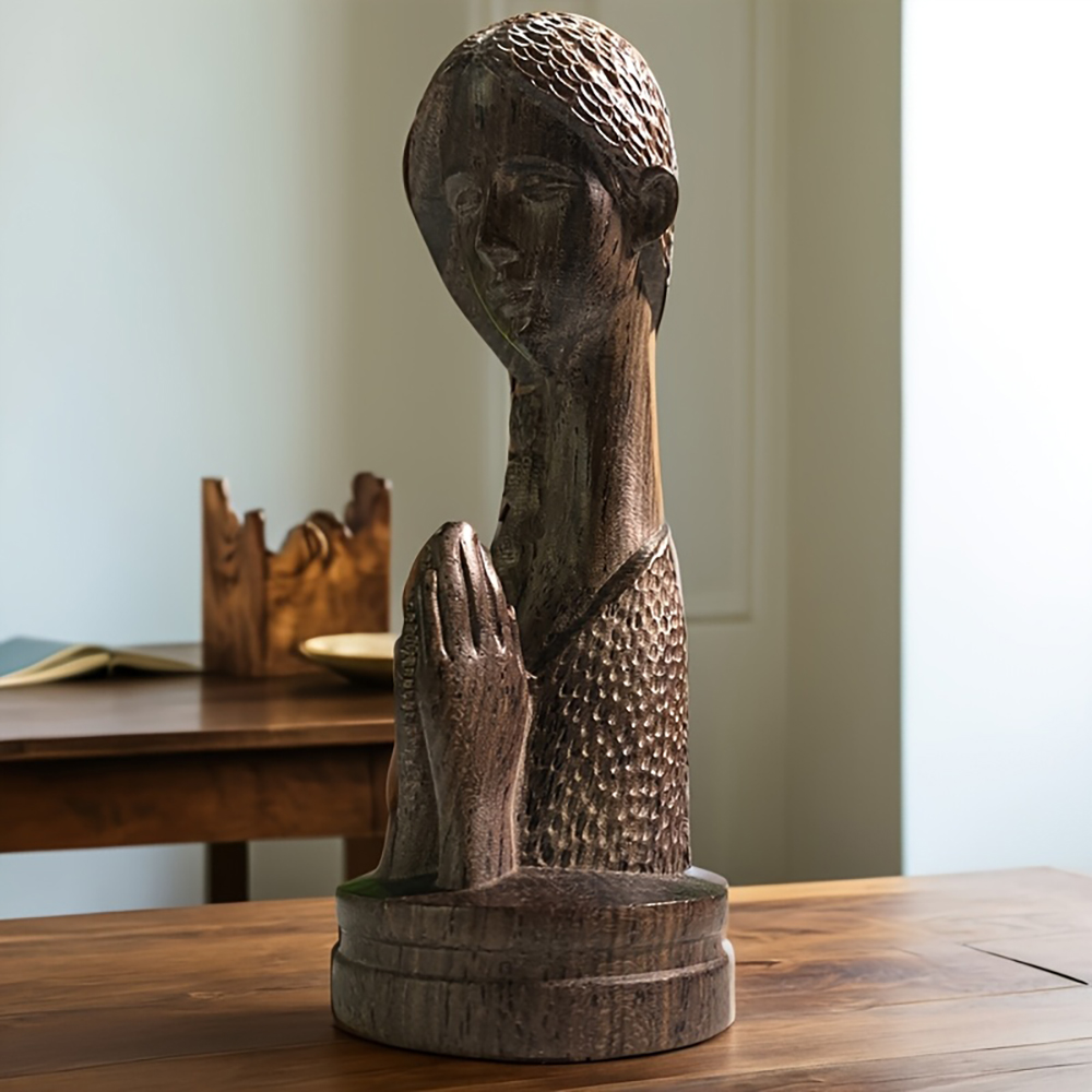 1Pc Wooden Carved Praying Girl - Home Office With Bookshelves review and price