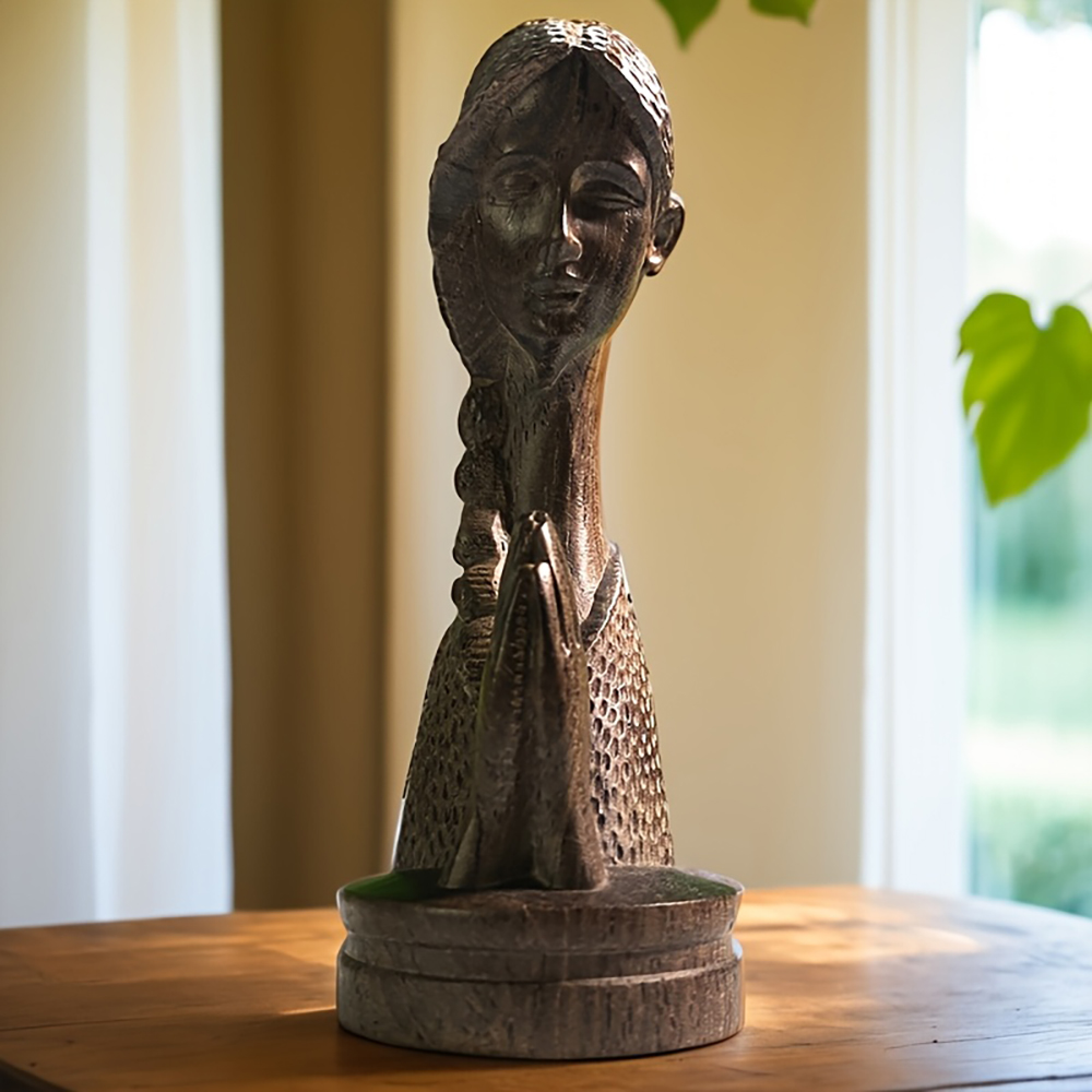 1Pc Wooden Carved Praying Girl - Home Office With Bookshelves review and price