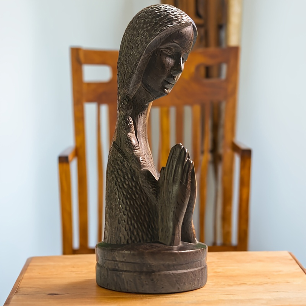 1Pc Wooden Carved Praying Girl - Home Office With Bookshelves review and price