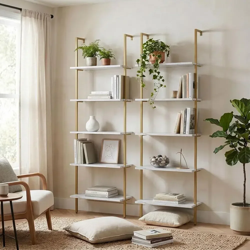 5-Tier White Marble Wall-Mount - Home Office With Bookshelves review and price