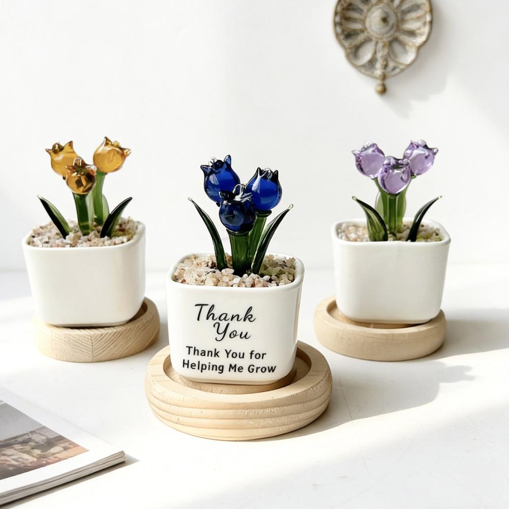 Mini Potted Glass Flower Decor - Home Office With Bookshelves review and price