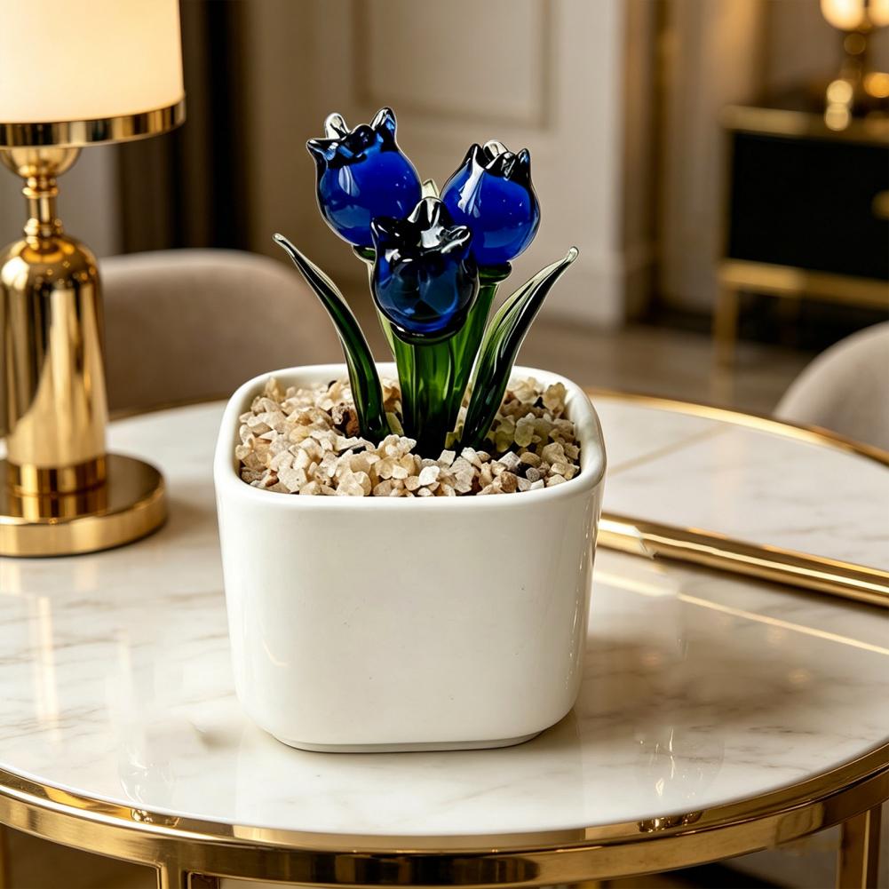 Mini Potted Glass Flower Decor - Home Office With Bookshelves review and price